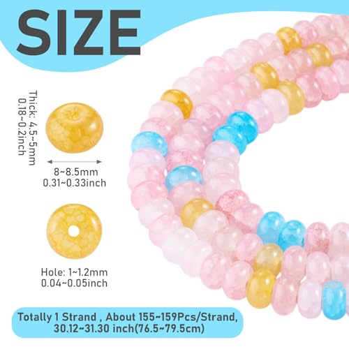 About 155~159pcs/strand Rondelle Glass Beads Imitation Gemstones Loose Spacer Beads for Jewelry Making Bracelet Necklace Earring DIY Crafts, 8x5mm, Light Pink - color: Light Pink