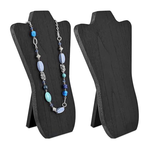 MOOCA 2 Pcs Set Foldable Wooden Easel Necklace Displays Small to Larger Necklaces, Portable Jewelry Organizer with Curved Top Design in Black Color - color: Black, 2 Pieces