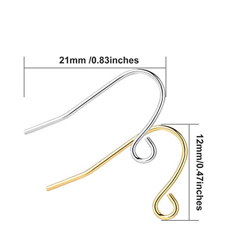 600Pcs French Earring Hooks Stainless Steel Earring Hooks 12×21MM Hypoallergenic Fish Hook Ear Wires for DIY Jewelry Making Finding -（Color:Golden and Silver）