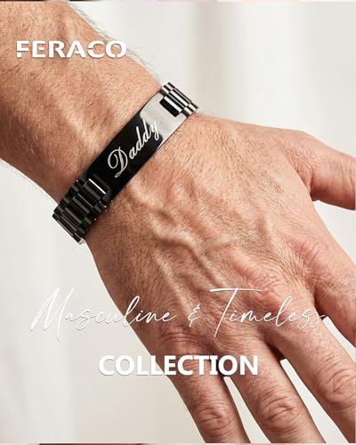 Feraco Magnetic Hematite Bracelets for Men,Titanium Steel Link Bracelet Men's Personalized Jewelry Birthday Gift for DAD Father Husband Boyfriend - color: Daddy