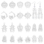 PH PandaHall 20pcs 10 Styles 3D Chandelier Component Links Charms, Silver Building Pendant Charm Earring Chandelier Filigree Pendants Hollow 3D Connector Settings for DIY Craft Jewelry Making