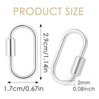 10pcs Screw Carabiner Lock Charms, Silver Necklace Lock Clip Keychain Clip Hook Metal Oval Keyring Holder Clasp for DIY Necklace Bracelets Jewelry Making, 2.5x1.5cm - color: Silver