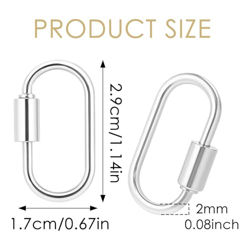 10pcs Screw Carabiner Lock Charms, Silver Necklace Lock Clip Keychain Clip Hook Metal Oval Keyring Holder Clasp for DIY Necklace Bracelets Jewelry Making, 2.5x1.5cm - color: Silver