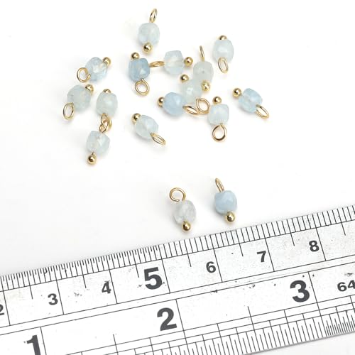 Beadia Natural Faceted Cube Stone Charms 4mm 30pcs with Untarnish Metal Accessories Loose Square Beads for DIY Jewelry Making - color: Aquamarine