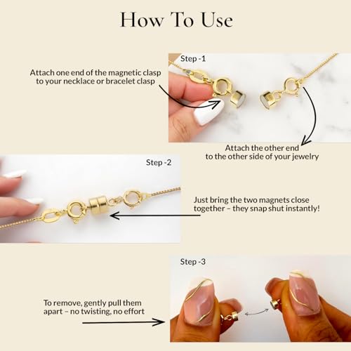Everyday Elegance Solid 14K Yellow Gold Magnetic Clasps and Closures for Necklaces Bracelets Anklets| Clasp Converter | with Spring Ring Clasp | 2 Clasps | 4.5mm Thickness - size: 2 Clasps ( 4.5 mm)