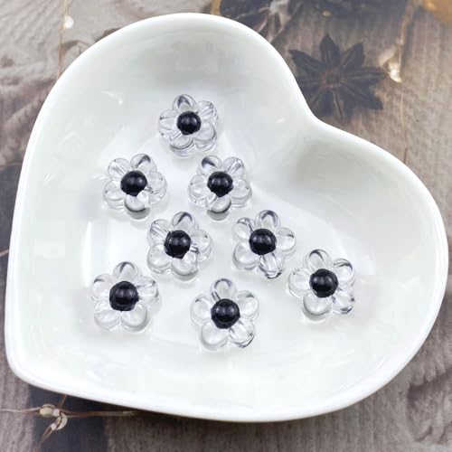 150Pcs Acrylic Flower Beads Candy Color Transparent Plastic Pastel Spacer Beads with Hole for DIY Crafts Wind Chimes Suncatcher Necklaces Bracelets Earrings Jewelry Making(Black) - color: Black