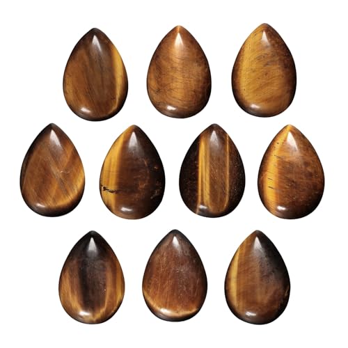 TUMBEELLUWA 10 Pcs Teardrop Crystal Beads for Jewelry Making, Tiger's Eye Stone Cabochon Stone Flat Back Beads for Crafting 18x25 mm - color: Brown, size: 18x25 mm