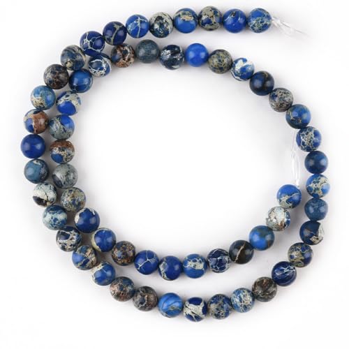 6mm Blue Sea Sediment Imperial Jasper Round Gemstone Natural Stone Loose Beads for Jewelry Making Design Crafts 60 Pcs 15 Inch - color: Blue, size: 6mm