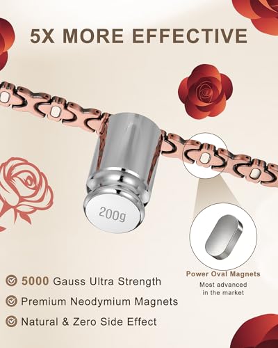 Magnetic Bracelets for Women, 99.99% Pure Copper Bracelet, 3800 Gauss, Adjustable Sizing, Women's Bracelets With Built-in Magnets, Gift Packaging, Fashion Jewelry Gift. - color: Copper-5X