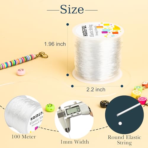 Homepal 1mm Elastic String for Bracelets, Clear Elastic String Elastic Cord for Jewelry Making, Crystal Jewelry String for Bracelets, Necklaces, Beading and Crafts 100m/roll