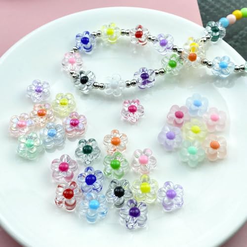 150Pcs Acrylic Flower Beads Candy Color Transparent Plastic Pastel Spacer Beads with Hole for DIY Crafts Wind Chimes Suncatcher Necklaces Bracelets Earrings Jewelry Making(Light Blue) - color: Light Blue