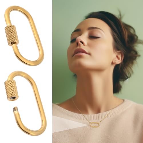 4 Pcs Locking Carabiner Small, Oval Jewelry Carabiner, Silver Carabiner Clasp, Metal Carabiner Necklace for DIY Necklace Bracelets Jewelry Making Hook (Gold) - color: 4 Pcs-Gold, Style1