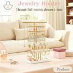 Poyilooo 4 Tier Jewelry Organizer, Earring Holder Jewelry Stand for Necklace Earring Keychains Bracelet Rings Display Jewelry Tree Stand Christmas Gifts for Women (Whitegold) - color: White&gold