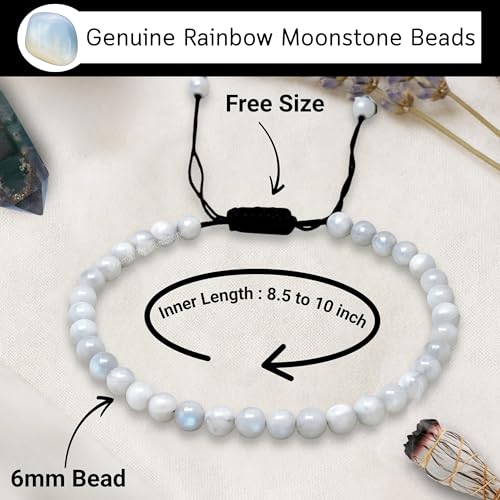 Amazing Gemstone Crystal Anklet Ankle Bracelets for Women - Waterproof Beaded Healing Crystal Anklets, Plus Size Chakra Gemstone Bead Anklet - color: Rainbow Moonstone, style: Plain