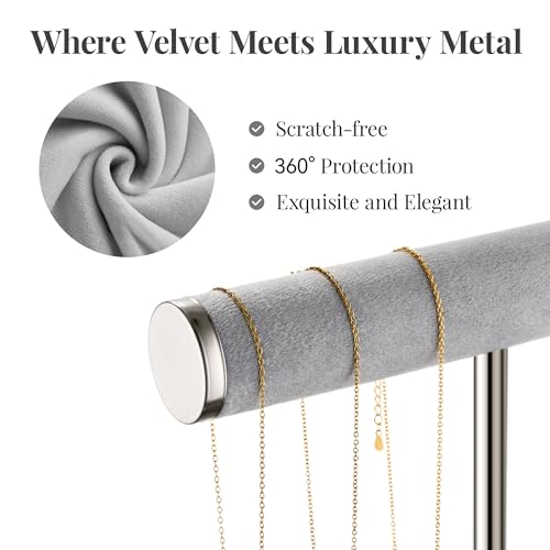 bussdis 2 Tier Bracelet Holder Display - Detachable T Bar Grey Velvet Bracelet Holder, Jewelry Holder Organizer for Bracelet, Necklace, Earrings, Rings - color: Grey