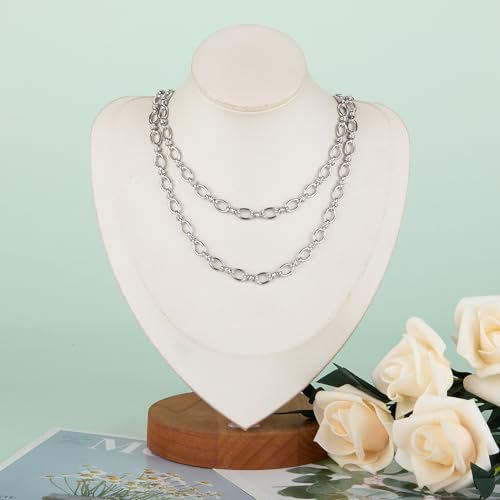KYUNHOO 6.5FT/2M Oval Circle Chain Spool Silver Chain Roll Soldered Stainless Steel Chains Rolo Jewelry Chain with Connectors for Jewelry Making Supplies - color: Circle Silver