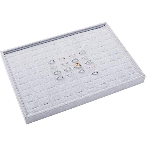 Grey Velvet Stackable 100 Slot Ring Inserts Jewelry Tray Showcase Display Organizer Holder Storage Box Case Pad Stackers for Valet Closet, Decorate Vanity Table, Cabinet, College Dorm Drawer - color: Grey 100 Slot Rings