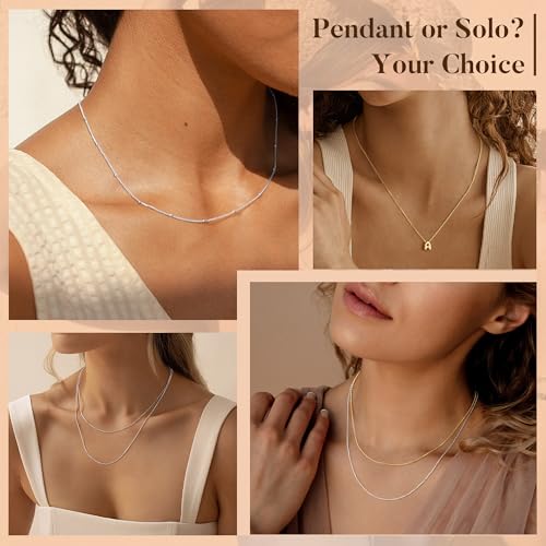 IEFWELL 14K-Real-Gold-Plated S925 Sterling Silver Chain Necklace for Women, 1.2/0.8mm Satellite Bead Cable Box Chains Set Hypoallergenic Sturdy Women's Chain Necklace, 16/18/20/22 Inch Jewelry Gifts - color: Satellite Chain, size: 20 Inch