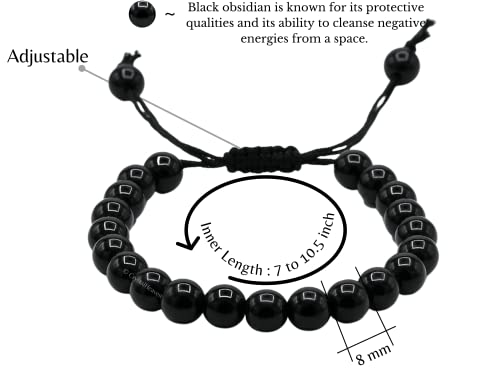 Amazing Gemstone Black Obsidian Bracelet for Women Men's Gifts - Protection Healing Crystal Bracelet - 8mm Gemstone Beaded Adjustable Bracelet Pulseras Para Hombres Mujer Stocking Stuffers - color: Black Obsidian