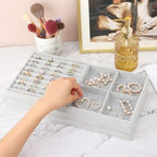 Fixwal Jewelry Organizers and Storage, 14in Stackable Jewelry Drawer Organizer, Set of 5 Jewelry Trays with Removable Dividers, Multi-Layer Tray for Earrings Necklaces Bracelets Watches, Grey