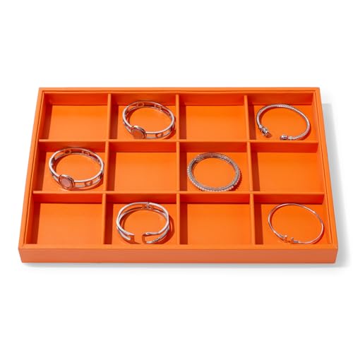 12 Grids PU Leather Bracelets Tray Stackable Jewelry Organizer Trays for Drawer Bracelet Bangle Holder Earrings Watches Storage (Orange) - color: Orange, size: 12 Grid