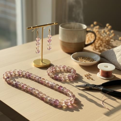 DandS ltd Crackle Lampwork Glass Beads for Jewelry Making, Rose, Vibrant DIY Bracelets, Necklaces, Earrings, Beading Supplies & Craft Kits for Handmade Jewelry, 80pcs 0.39 inch (10mm), #J238-10 - color: Rose