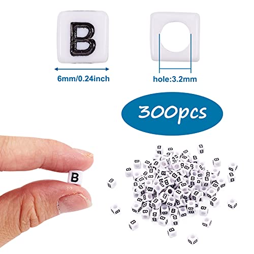 FASHEWELRY 300Pcs Cube White Acrylic Letter Beads 6x6mm Letter B Alphabet Beads for DIY Bracelet Necklace Jewelry Making - color: Letter B, size: 6x6x6mm