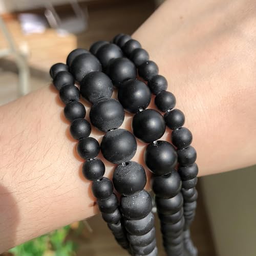 48pcs Natural Matte Black Onyx Gemstone Beads，8mm Frosted Round Loose Stone Beads for Jewelry Making Earring Bracelet Necklace DIY Crafts - color: Black Onyx, size: 8mm