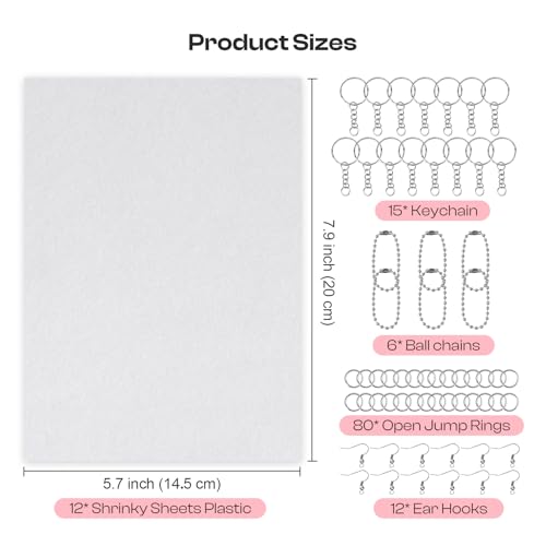 Auihiay 125PCS Shrink Dink Sheets Keychains Kit, 12PCS Shrinky Papers with Keychains and Open Jump Rings for DIY Shrinky Art Keychain Making, Halloween & Christmas Craft Decor - size: 125PCS