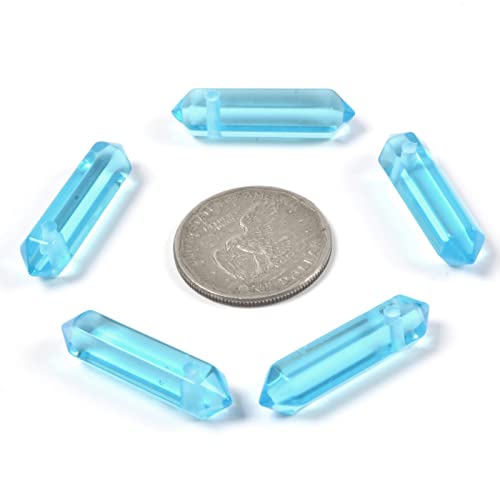 Aqua Glass 32mm Natural Gemstone Hexagonal Wand Jewelry Making Crystal Pointed Chakra Reiki Healing Beads 2mm Hole Drilled(Pack of 10) - color: Aqua Glass