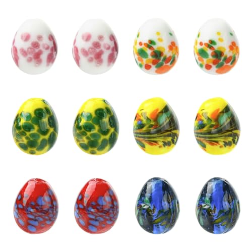 Stiesy Handmade Lampwork Easter Egg Beads 18Pcs, 6 Colors Art Glass Beads for Unique Jewelry Making, Collector DIY Craft Projects - color: Egg-6 Colors-18pcs