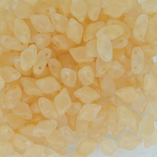 GemDuo Beads, 2-Hole Diamond Shaped Czech Glass Beads 5x8mm 10 Grams Frozen Matte Cream