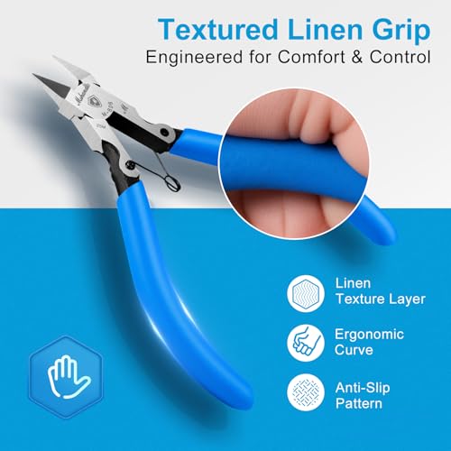 5" Flush Cutter Wire Cutters, Ultra-Sharp Precision Side & Diagonal Cutting Pliers with Spring, Chrome Vanadium Steel Wire Snips for Electronics, Model, Floral, Plastic & Soft Wire
