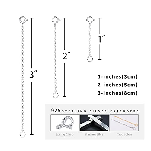 ADMITRY 925 Sterling Silver Necklace Extender, 3 Pcs 14k Gold Plated Durable Chain Extenders, Necklace Bracelet Anklet Jewelry Extension for Women (1 2 3 Inch) - color: Gold Plated Sterling Silver Necklace Extender