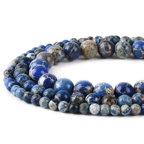 8mm Blue Sea Sediment Imperial Jasper Round Gemstone Natural Stone Loose Beads for Jewelry Making Design Crafts 45 Pcs 15 Inch - color: Blue, size: 8mm