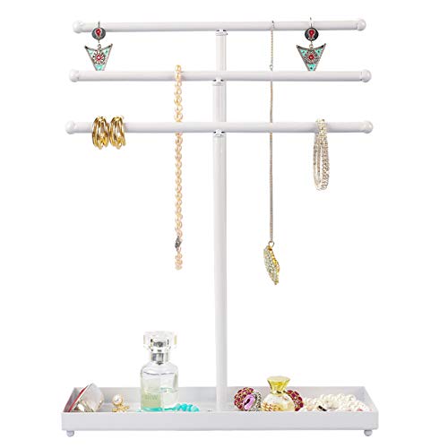 AUTODECO Jewelry Organizer Stand 3 Tier Tabletop Bracelet Rings Watches Necklace Display with Tray Great for Women White - color: Xy011-white