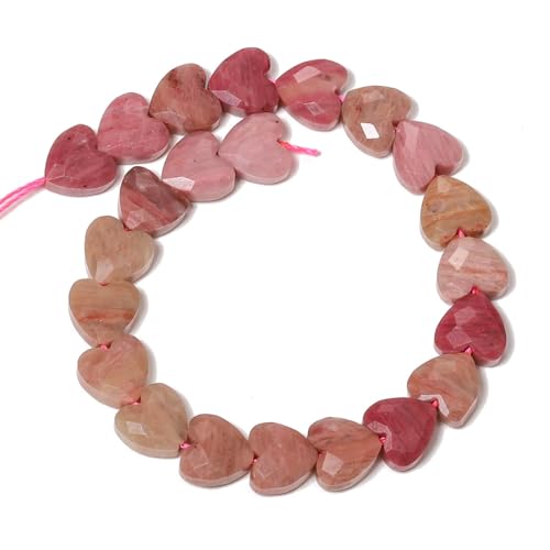 22pcs Faceted Heart Stone Beads Natural Rhodochrosite Beads 8mm Crystals and Healing Stones for Jewelry Making Supplies, Friendship Bracelet Kit, Love Gifts - color: Redwood Pattern