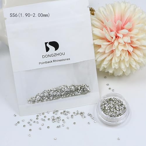DONGZHOU Tiny Faceted Pointback Rhinestone,720Pcs Round Glass Stone Crystal Gems Diamonds Beads for Nail Art Decorations Jewelry Making DIY Craft Ring Embellishment,SS6(1.90-2.00MM) - size: Ss6(1.90-2.00mm)