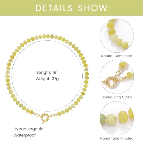 KissYan Beaded Gemstone Necklace for Women, Natural Stone Beach bead Necklace, 18" Boho Summer Handmade Jewelry Gifts - color: Lemon Jade