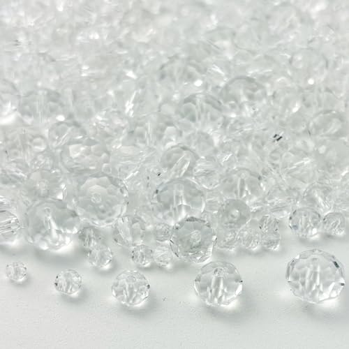 600pcs Crystal Glass Beads 3mm 4mm 6mm 8mm 10mm Rondelle Faceted Crystal Beads Spacer Beads for Necklace Bracelet Earrings DIY Jewelry Crafts Making Supplies(Clear) - color: Clear