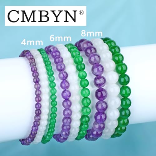 2/3-Pieces 4mm 6mm 8mm Natural Crystal Gemstone – Handmade Reiki Energy Healing Stretch Bracelets Jewelry for Yoga, Meditation, Unisex - color: 3 Pieces (Amethyst&GreenJade&WhiteJade), size: 8mm