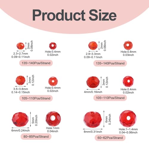 6 Strands Faceted Crystal Glass Beads Strands 3/4/6/8mm Rondelle Electroplate Glass Loose Spacer Beads Pearl Luster Plated for DIY Bracelet Necklace Jewelry Making, Red - color: 2/3/4/6/8mm-Red