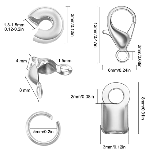 880 Pieces Jewelry Making Accessories Set Include 80 Lobster Clasps 200 Bead Knot Covers 200 Crimp Cover 200 Crimp End Tip and 200 Jump Ring Connectors for DIY Crafts Bracelet Jewelry Supplies, Silver