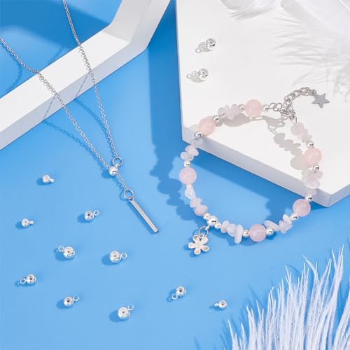 PH PandaHall 45pcs Sterling Silver Stop Beads - 3 Sizes, Slide Stopper, Locator Rings, Pendant, Brass Tube for Jewelry Making