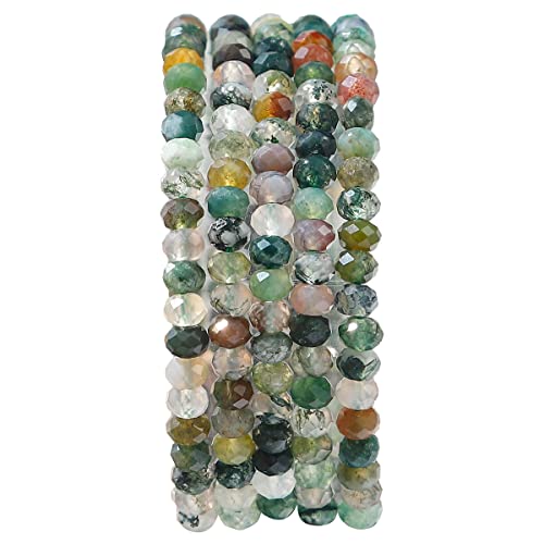 BEADIA Natural Indian Agate Beads 4x2mm 120pcs Faceted Rondelle Loose Semi Gemstone Beads for Jewelry Making Design - color: Indian Agate