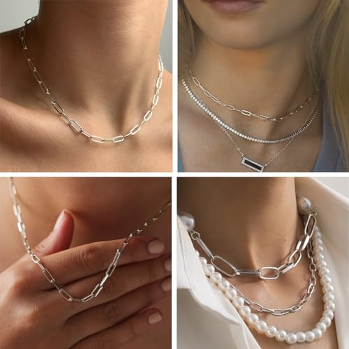 Kyutong 16.4 Feet Stainless Steel Chain Link with Spool Soldered Silver Chains for Jewelry Making 3MM Paperclip Necklace Chains Bulk for DIY Craft Bracelet Ankle Finding Supplies - color: 3mm Paperclip Silver