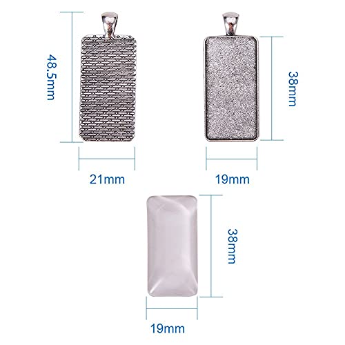 PH PandaHall 5 Sets Pendant Makings - 5pcs Rectangle Antique Silver Alloy Charms Trays Bezel Settings and 5pcs Glass Cabochon Dome Tiles Cameo for Valentine Wedding Bouquet Graduation Photo Charm - color: Antique Silver Rectangle - 5 Sets