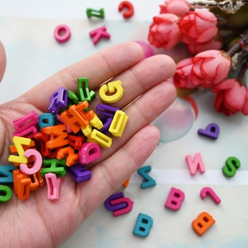 Looconi 400pcs Colorful Letter Beads, Big Hole,A-Z Resin Pendants,3D Loose Beads for Jewelry Making,Key Chains,Crafts - color: PendantColorful
