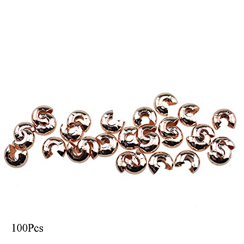 Crimp Bead Knot Covers 5mm Outer Dia Half Round Open Form a Ball Easy to Position Two Sides Keep Flush Close Neatly Evenly Stop Wire Wear No Irritate for Jewelry Craft Rose Gold 100pcs - size: Rose Gold 5mm 100Pcs