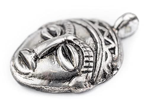 TheBeadChest African Silver Mask Pendant (30x45mm): Genuine West African Mask Design for DIY Jewelry & Necklaces - color: Silver, size: Small (30x45mm)